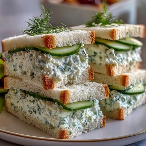 1. Creamy cucumber and dill Benedictine spread between soft white and wheat bread, garnished with fresh dill sprigs and cucumber slices for a classic Derby Day tea sandwich.  
