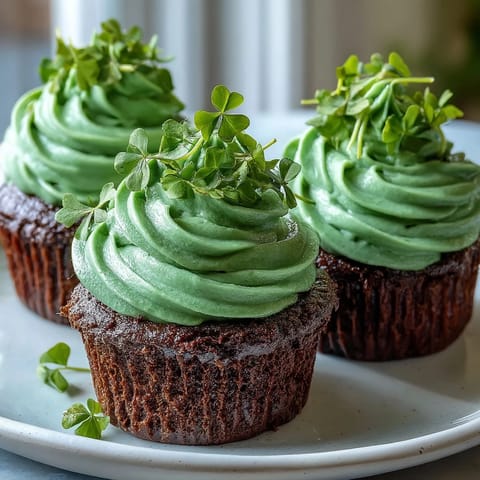 Festive green velvet cupcakes with creamy cream cheese frosting, perfect for St. Patrick's Day celebrations and springtime gatherings.
