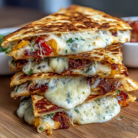 Mini quesadilla triangles with salsa served on a colorful plate, golden cheese oozing from crispy folded tortillas, with a vibrant fresh tomato salsa on the side.