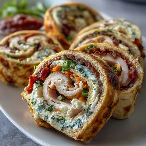 Vibrant pinwheel sandwiches with turkey and cheese, packed with colorful veggies and cream cheese for a fun lunch.