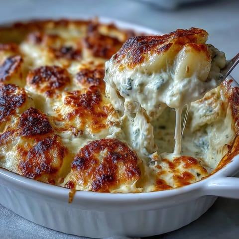 Creamy Au Gratin Potatoes with golden cheese crust and tender potato layers, baked to perfection in a rich cream sauce.