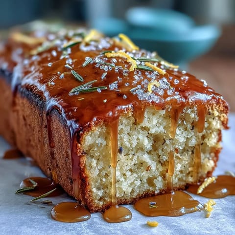 A fragrant lemon lavender loaf cake with honey glaze, topped with dried lavender buds and lemon zest.