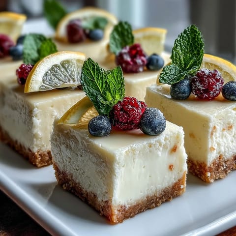 Tangy no-bake cheesecake bars, featuring smooth skyr and bright lemon flavor.