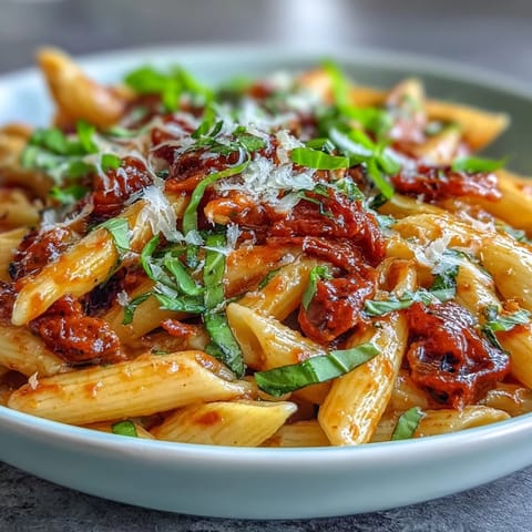 One-pot creamy tomato basil pasta, rich with fresh basil and melted Parmesan.