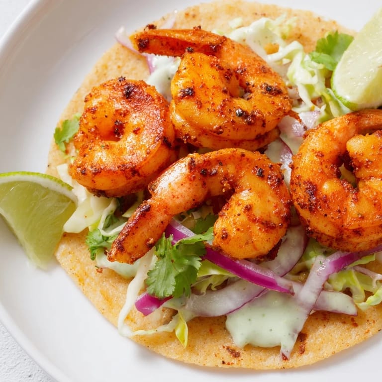 Zesty 15-Minute Shrimp Tacos, showcasing creamy lime crema and crunchy slaw toppings.
