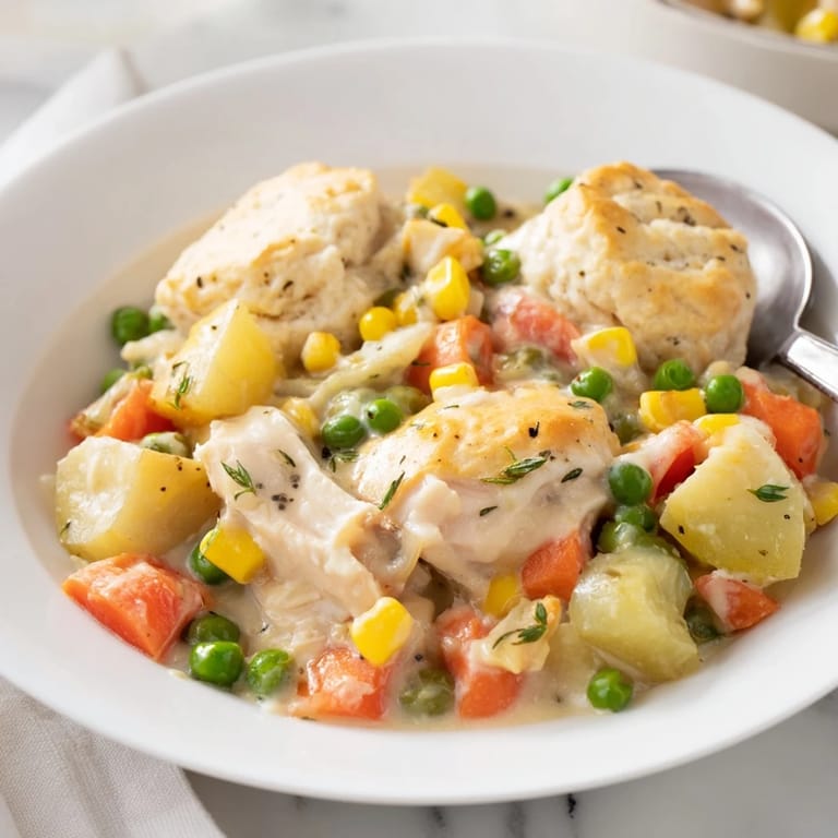 Slow Cooker Chicken Pot Pie Bake steaming in the pot, ready for delicious serving.  