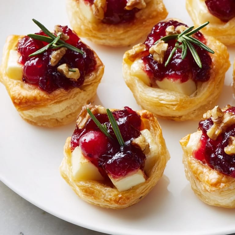 These delicious Quick Cranberry Brie Bites feature gooey Brie, tart cranberries, and a buttery puff pastry crust.