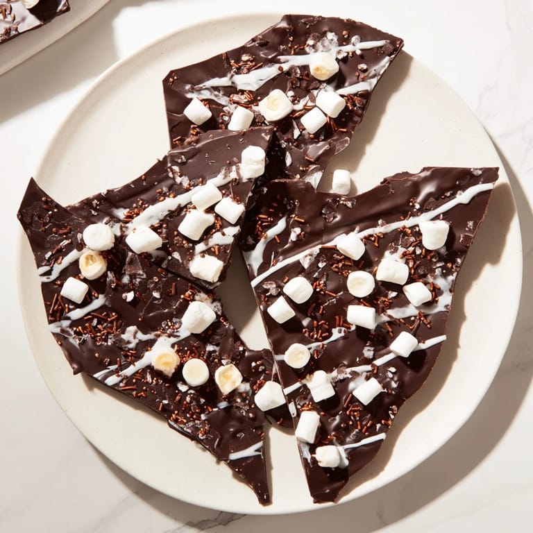 Festive Hot Chocolate Bomb Bark, loaded with cocoa mix and peppermint, promises rich chocolatey indulgence.