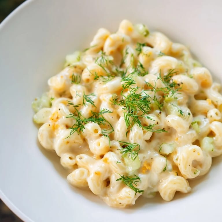 Imagine the amazing tang—a warm bowl of zesty Pickle Mac and Cheese topped with golden breadcrumbs.