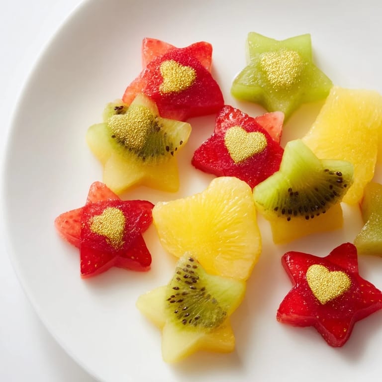 Edible gold glitter dusts these beautiful Midnight Kiss Star & Heart garnishes, ideal for New Year's Eve drinks.