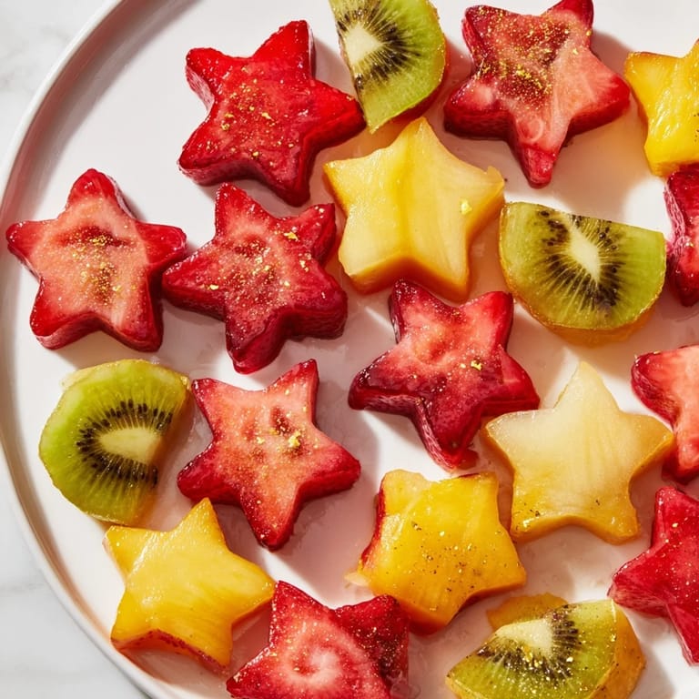 Fresh fruit Midnight Kiss Star & Heart garnishes, perfect toppers for holiday drink presentations at home.