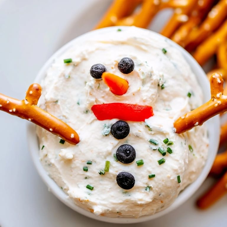 Serve this charming Melted Snowman Dip, a delightful party appetizer with crunchy crackers.
