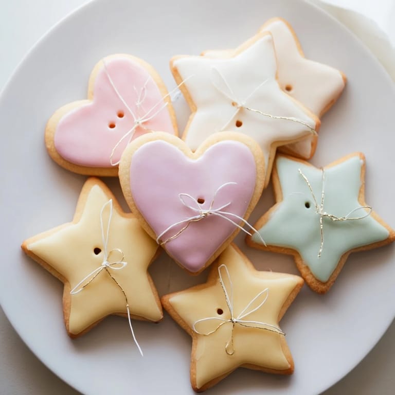 Festive spread of Mignonneries Coeurs et Étoiles Rubans cookies, showing heart and star shapes, perfect for gifting.