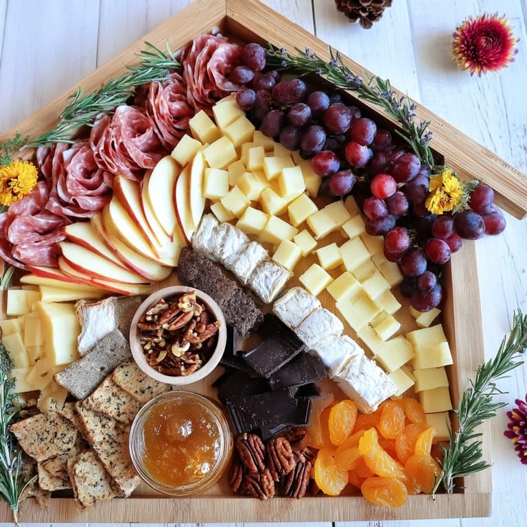 This Sweet Home Charcuterie Board features an inviting array of flavors, perfect for a cozy afternoon snack party.