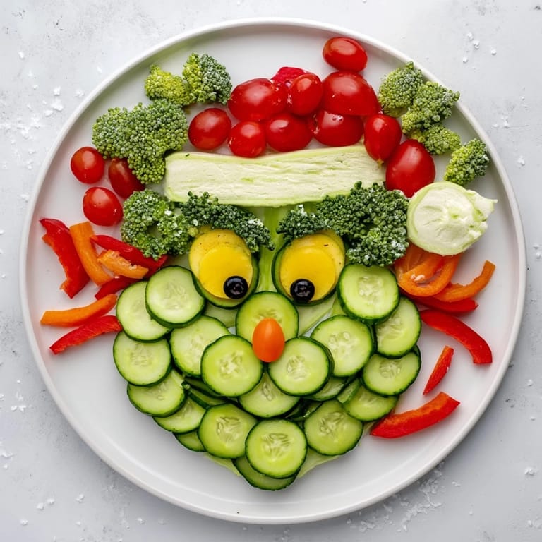 Healthy and fun Savory Crudités Grinch Face, featuring fresh vegetables, a great kid-friendly snack option.