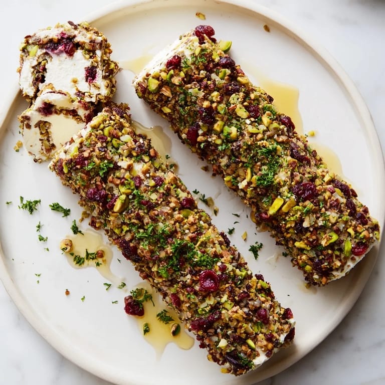 A close-up shot of Cranberry Goat Cheese Logs, showing a beautiful arrangement with colorful grapes and crackers.