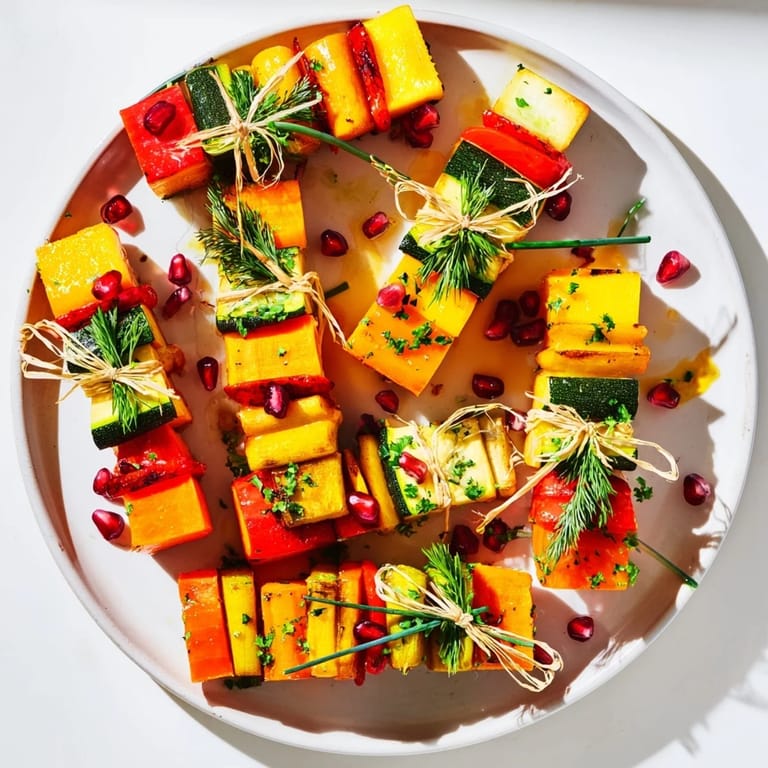 Golden-roasted Christmas Present Veggie Crates, garnished with chives and pomegranate, ready for your feast.
