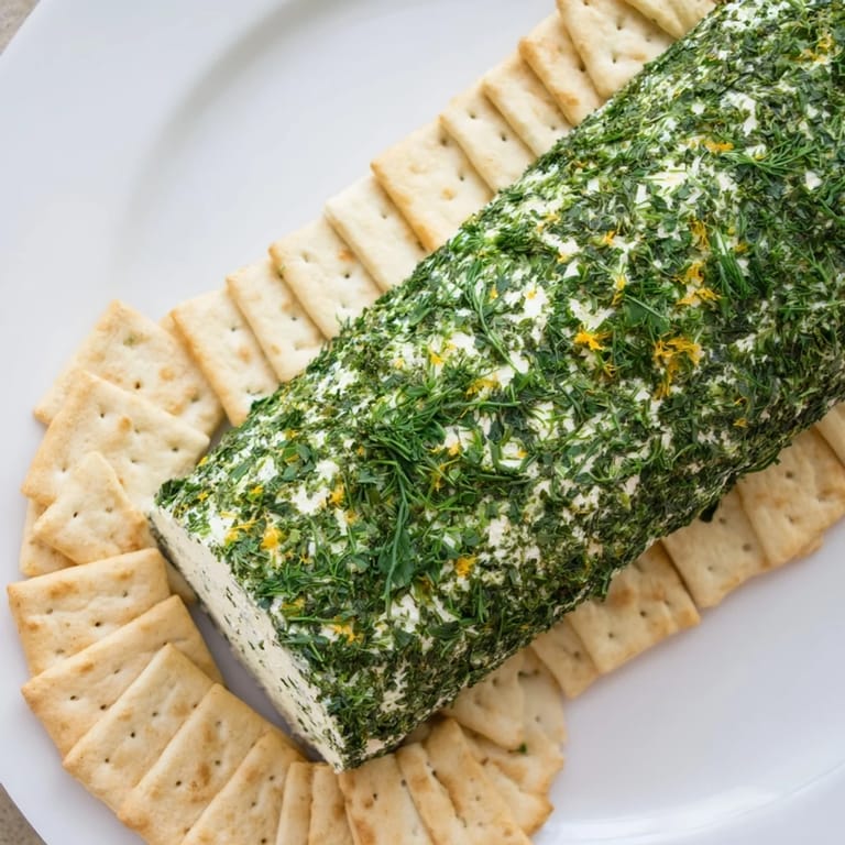 Taste the zesty Herb-Coated Cheese Log; imagine the smooth cheese with a ring of crispy crackers.
