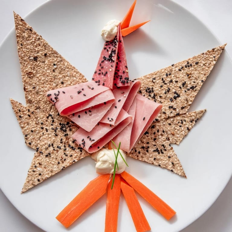 Enjoy an impressive appetizer of a meat-filled Paper Crane with cracker "wings" that's ready to serve.