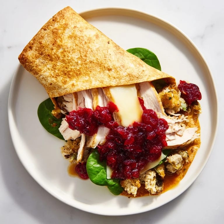 Tempting view of a golden, crispy Moist Maker Chicken Wrap, served with a side of extra gravy.