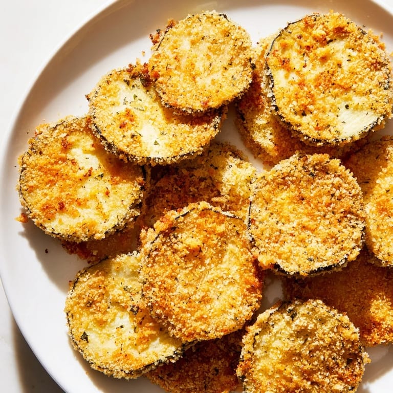 Enjoy the delightful texture of these homemade Crispy Eggplant Parmesan Chips, a vegetarian-friendly snack.