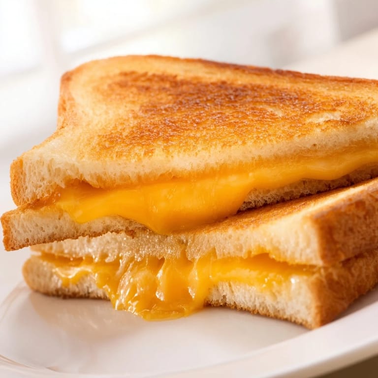 Crispy edges and gooey cheese: a close-up of a delicious Mayo Grilled Cheese sandwich.