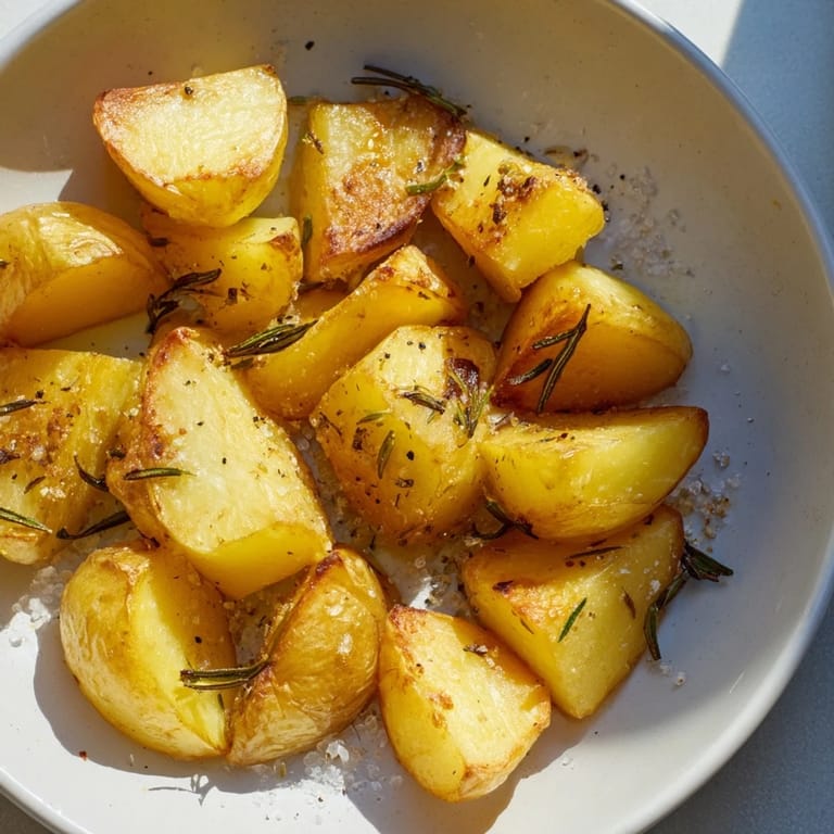 Imagine tender, fluffy insides: Delicious beef tallow roasted potatoes, ready to be served alongside meat.