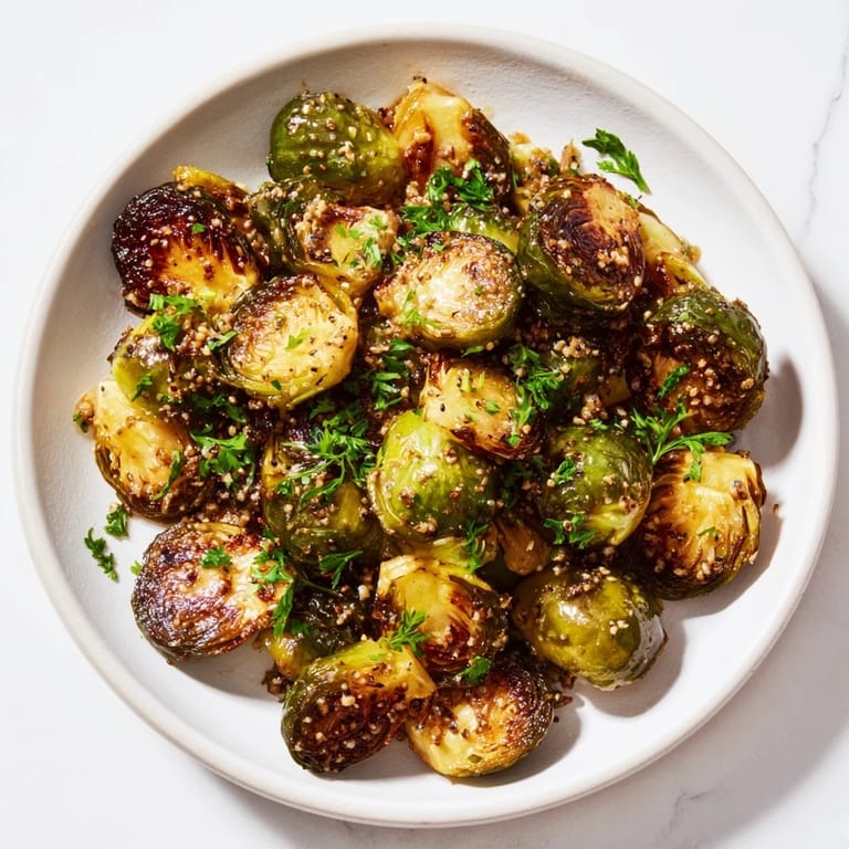 Caramelized and glistening, these Honey Mustard Glazed Brussels Sprouts promise a delightful bite in every serving.