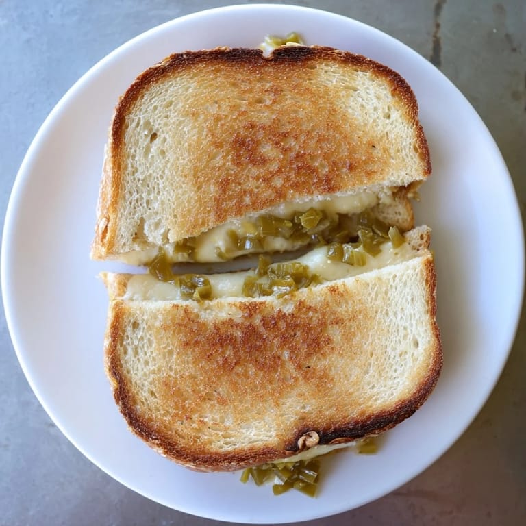 The classic Jalapeño Pepper Jack Grilled Cheese sandwich, served hot with melty cheese and spicy pickled jalapeños.
