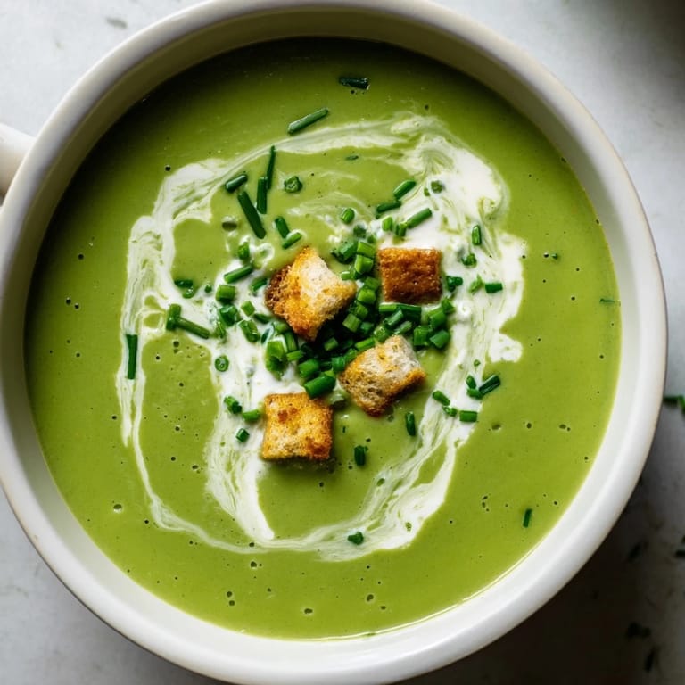 Creamy Broccoli Soup is blended until velvety smooth, with rich vegetable broth and a hint of nutmeg for warmth.