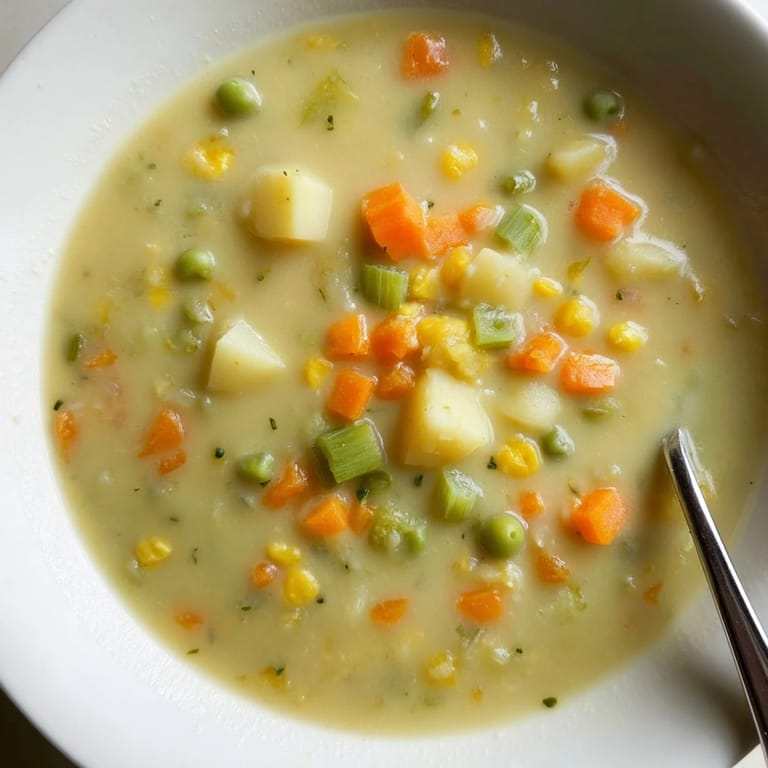 Visual close-up of homemade Split Pea Soup, highlighting the thick, velvety texture and diced ham mixed throughout.