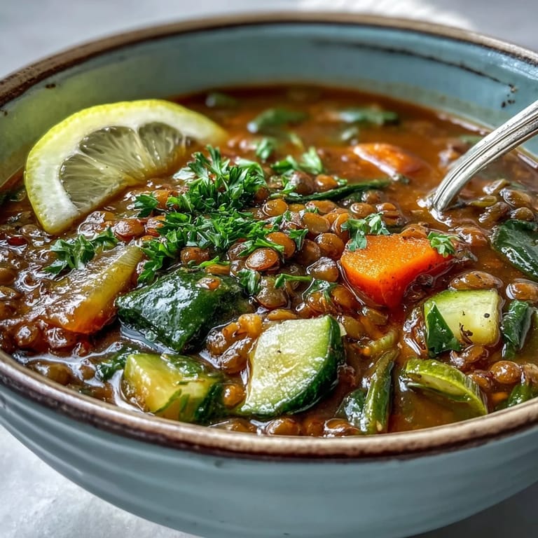 A rustic pot of hearty Lentil Soup simmering with cumin and smoked paprika aromas.