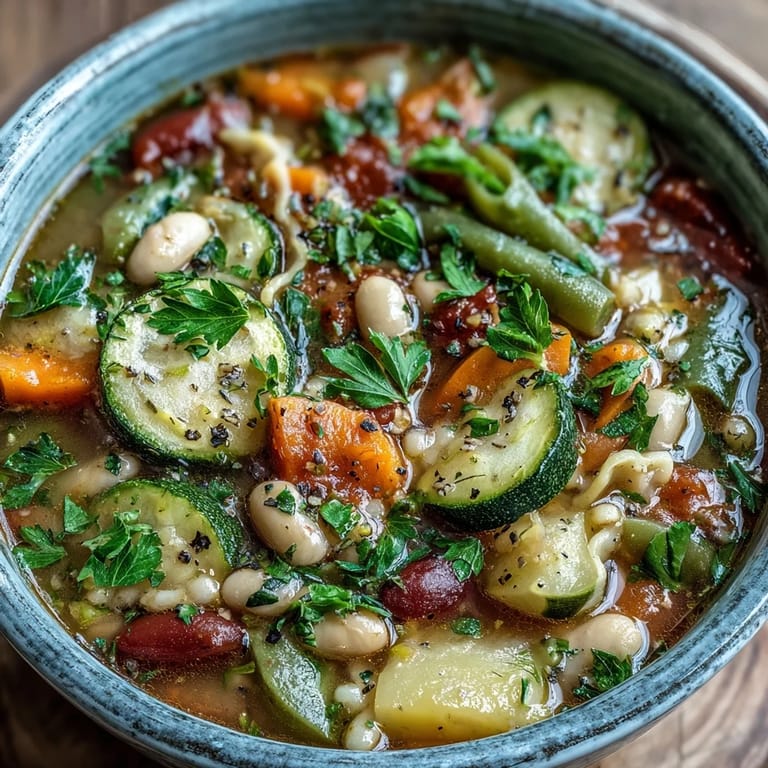 Bowl of homemade Minestrone Vegetable Soup with Parmesan, served alongside crusty bread on a table.