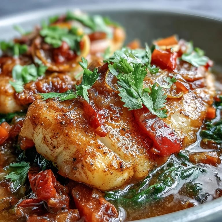Easy one-pot Spiced Cod recipe with tender flaky fish and colorful vegetables, perfect for a healthy weeknight dinner.
