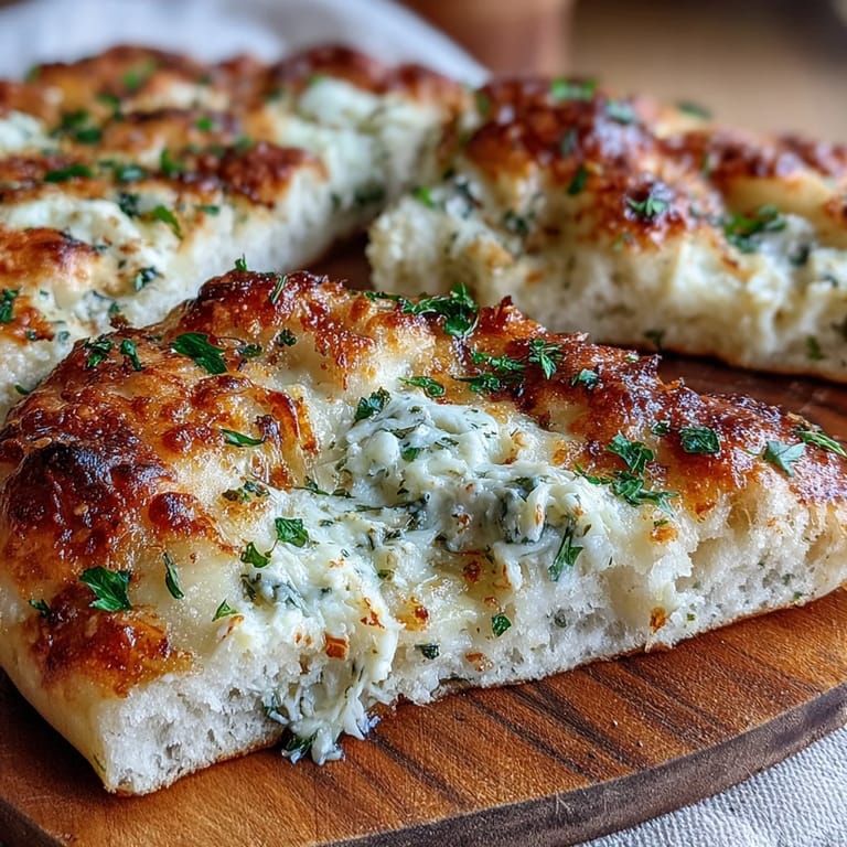 Homemade Best Easy Garlic Naan bread brushed with garlicky butter, resting on a rustic board.