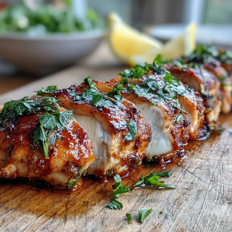 Tender, juicy oven baked chicken breast with a lemon wedge, ideal for healthy weeknight dinners or meal prep.