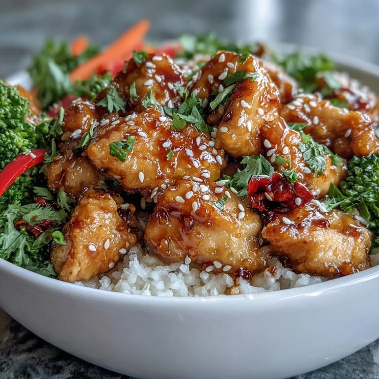 Freshly prepared honey garlic chicken bowl featuring golden-brown chicken thighs, steamed vegetables, and jasmine rice, ready to be enjoyed for dinner.