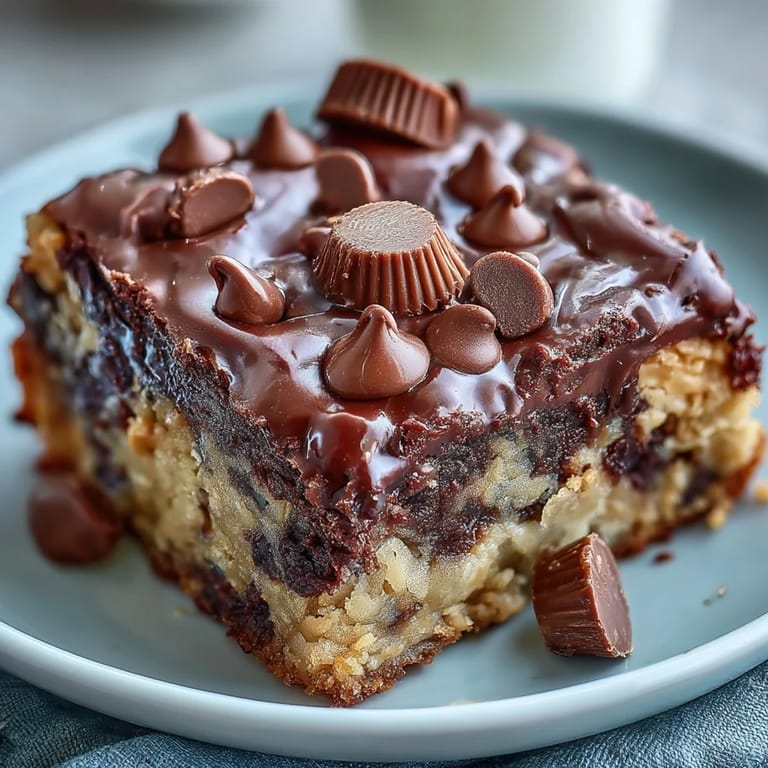 This decadent chocolate and peanut butter dessert is served warm, scooped from the pan with a spatula for a crowd.