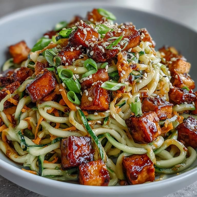 Overhead shot of TikTok-Style Chili Crisp Cucumber Noodle Bowls garnished with scallions and sesame seeds for a quick meal.