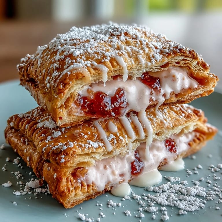 Flaky pastry pockets bursting with sweet guava paste and creamy cheese, finished with vanilla glaze drizzle.  