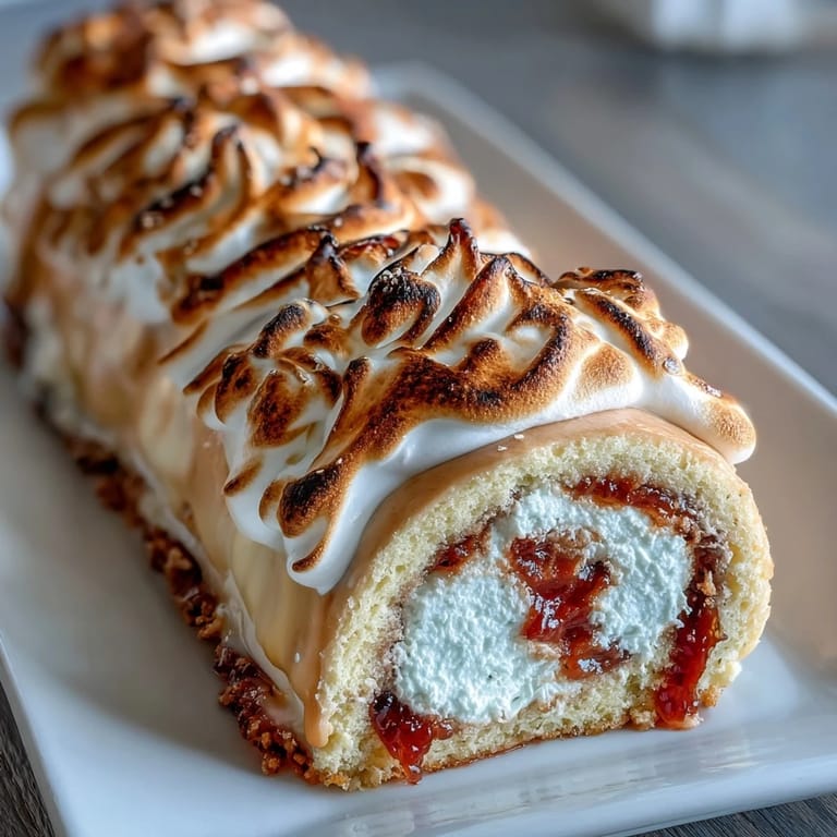 Homemade brazo gitano with soft sponge, luscious guava paste, and toasted meringue peaks.