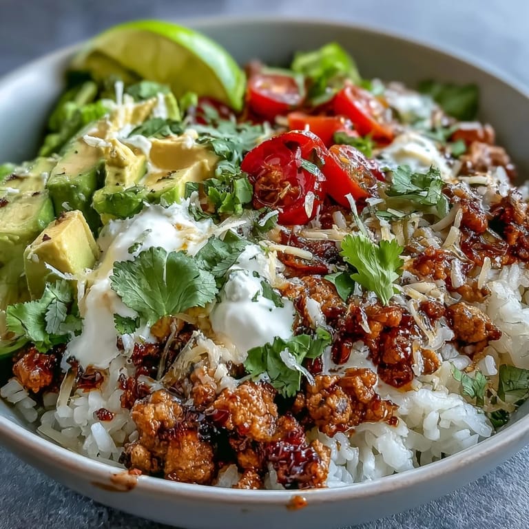 An easy turkey taco bowl featuring juicy seasoned turkey, crisp lettuce, and melty cheddar cheese, perfect for weeknight dinners.