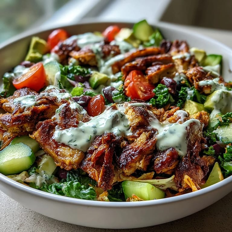 Wholesome Light Chicken Shawarma Salad featuring grilled chicken, mixed greens, and a rich, tangy lemon tahini drizzle.