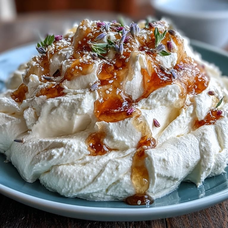 Fluffy feta cheese blended smooth and topped with floral salted honey, perfect for serving with warm pita or fresh veggies.