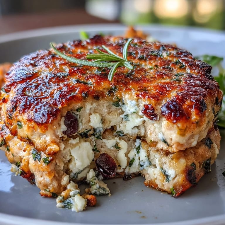 Flavorful chicken patties with sun-dried tomatoes, Kalamata olives, and feta, sizzling in a skillet for a quick Mediterranean dinner.  