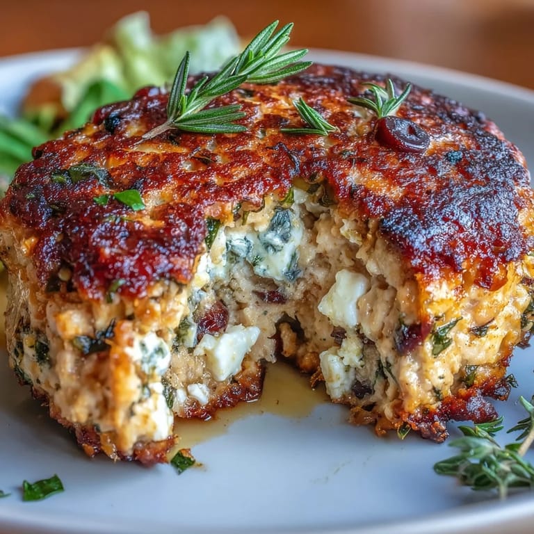 Herb-infused Mediterranean chicken patties resting on a bed of fresh greens, garnished with extra feta and chopped parsley for a vibrant meal.