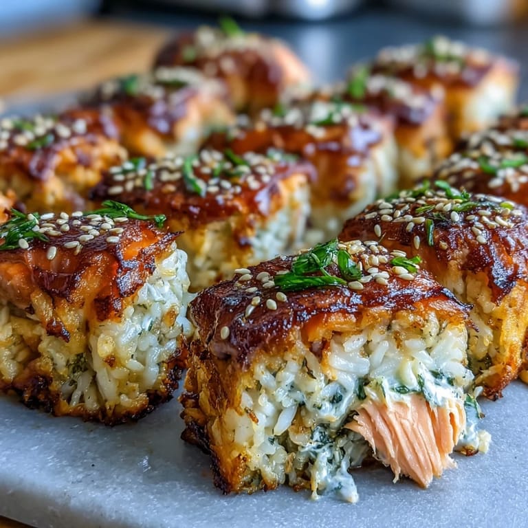 Warm salmon sushi casserole with shredded fish, cream cheese, and crunchy furikake, perfect for sharing at gatherings.
