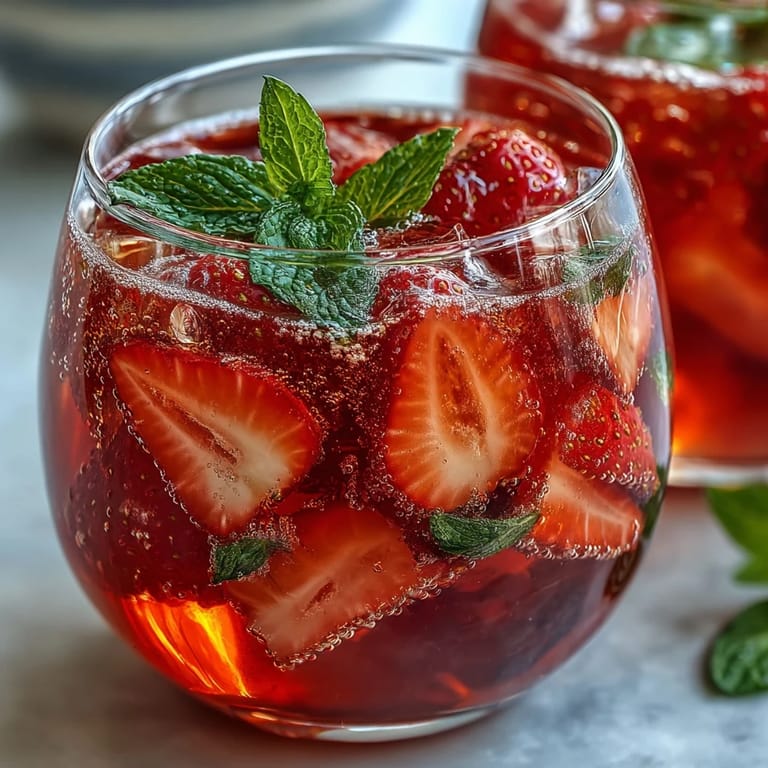 Non-alcoholic strawberry mocktail featuring muddled strawberries, lemon, cucumber, and sparkling water for a bright spring drink.