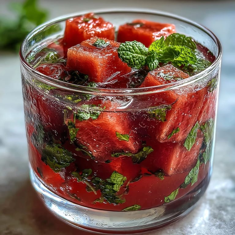 Garnished glasses of chilled watermelon mint water, perfect for brunch gatherings or summer hydration with bright, juicy flavors.  
