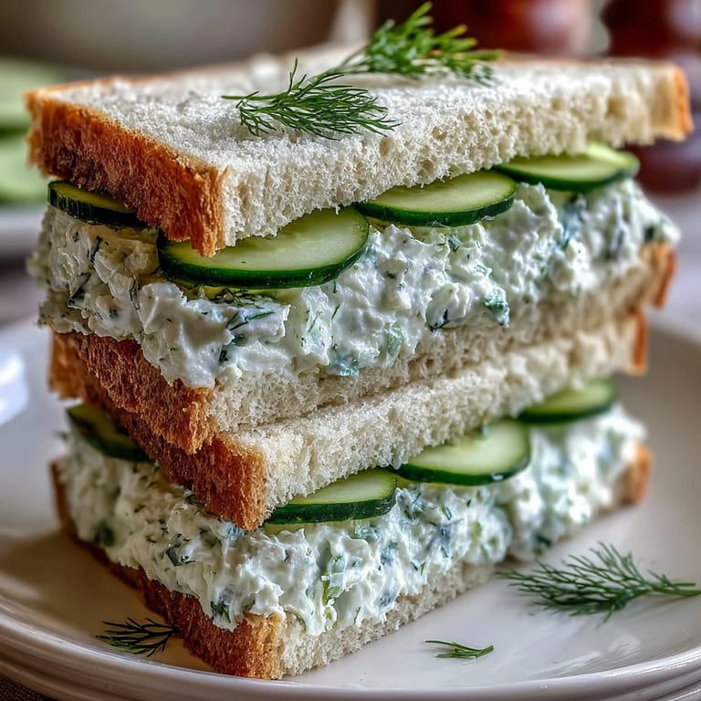 2. Elegant Benedictine tea sandwiches with a vibrant cucumber and cream cheese spread, perfect for Southern-inspired gatherings or Kentucky Derby celebrations.  